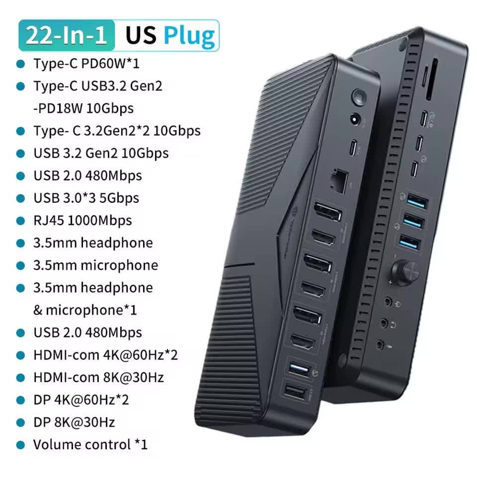 Cont 22u1 Yottamaster 22-u-1 8K Višefunkcijska Docking Stanica s HDMI, VGA, PD ...